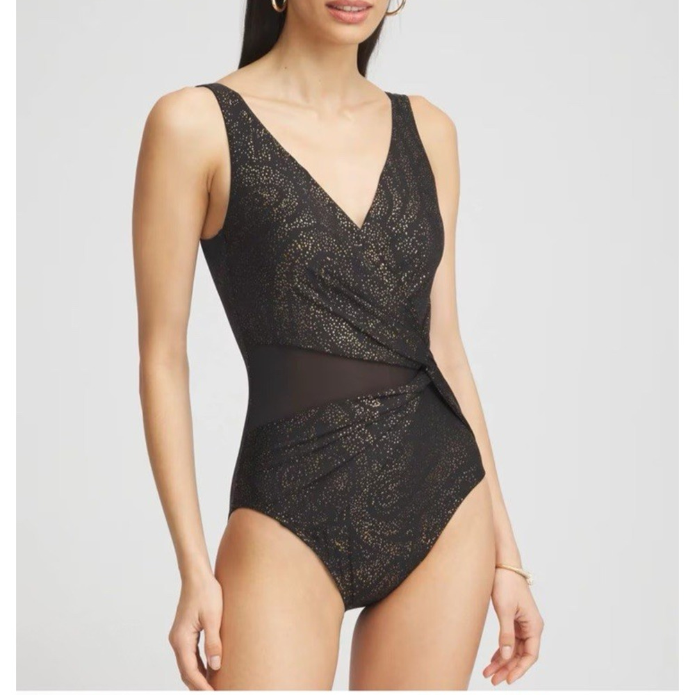 Miraclesuit Circe One Piece in Brillante US Sz 6 Black Metallic Slimming NEW